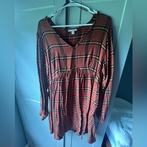 Women’s Knox Rose - Bishop sleeve A-Line dress in Brown Plaid XXL - NWOT